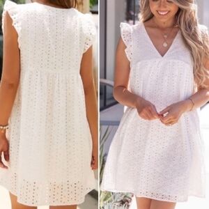CODE X MODE-White Eyelet Babydoll Cotton Dress-Sz S